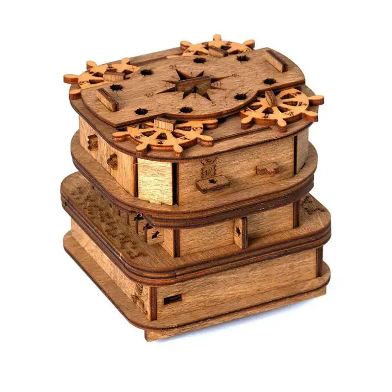 Orologio in legno con ingranaggi e dettagli astronomici, decorazione scientifica artigianale, perfetto come oggetto da collezione o regalo originale.