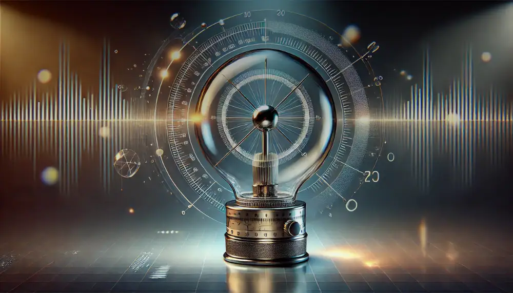 Pulsante di controllo scientifico con sfondo futuristico e grafici digitali, simbolo di tecnologia e innovazione in ambito scientifico.