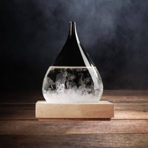 Vaso di Galileo con liquido e bolle, oggetto decorativo scientifico in vetro, perfetto per appassionati di scienza e design innovativo.