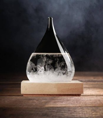 Vaso di Galileo con liquido e bolle, oggetto decorativo scientifico in vetro, perfetto per appassionati di scienza e design innovativo.