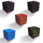 Cubo di Rubik decorativo con vernice splatter colorata, perfetto come oggetto di design e decorazione scientifica, disponibile nello shop Oggetti Scientifici.