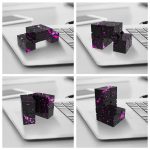 Pezzi di puzzle scientifico decorativi neri con dettagli rosa, ideali per arredamento e decorazioni a tema scientifico.