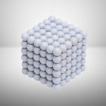 Modello di struttura molecolare con sfere bianche, rappresentando un oggetto scientifico decorativo per appassionati di chimica e scienza.