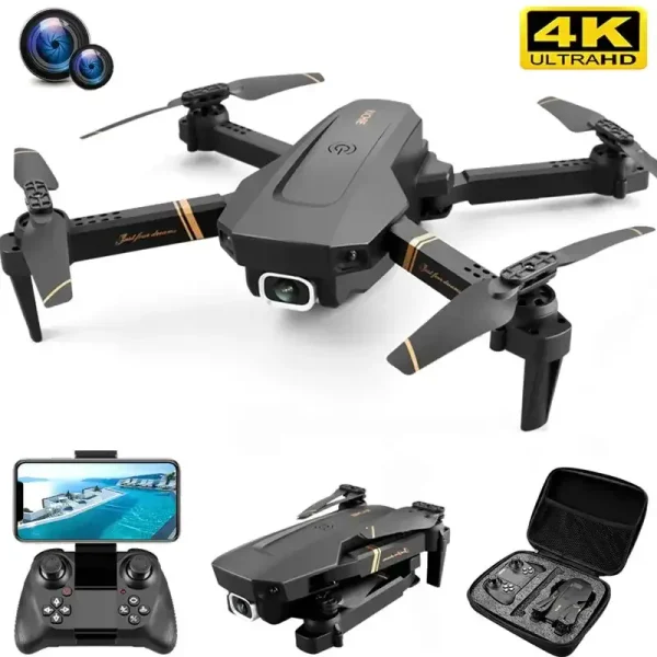 Drone con telecamera 4K, telecomando e accessori, ideale per fotografia aerea e riprese di alta qualità, perfetto per appassionati e professionisti.