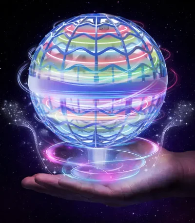 Sfera luminosa con motivi geometrici colorati, effetto futuristico e tecnologico.