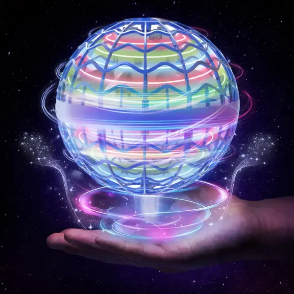Sfera luminosa con motivi geometrici colorati, effetto futuristico e tecnologico.