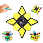 Decorazioni scientifiche colorate con forme geometriche e altoparlante centrale, ideali per arredamento a tema scientifico e educativo.