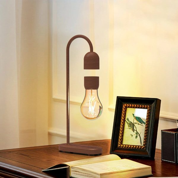 Lampada decorativa a forma di lampadina con base in legno e cornice con foglia di piante, perfetta per ambienti scientifici e moderni.