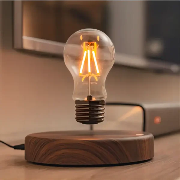 Lampadina decorativa a LED con base in legno, stile vintage.