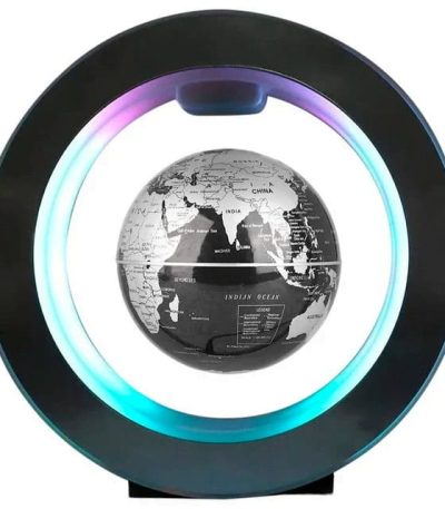 Globo terrestre 3D con illuminazione LED, rappresentazione del pianeta Terra con mappatura geografica dettagliata, decorazione scientifica moderna e innovativa.