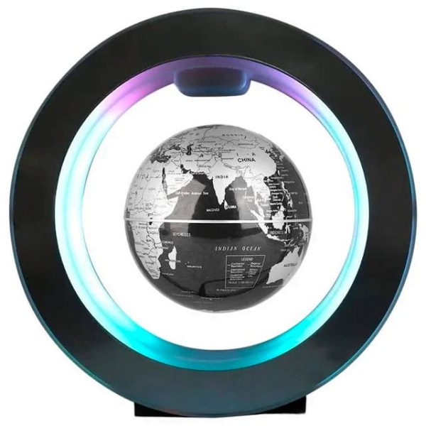 Globo terrestre 3D con illuminazione LED, rappresentazione del pianeta Terra con mappatura geografica dettagliata, decorazione scientifica moderna e innovativa.