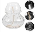 Vaso di vetro trasparente con candela accesa, decorazione scientifica, oggetto decorativo per ambienti.