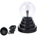 Lampada di plasma scientifica con base nera, ideale per decorazioni e dimostrazioni scientifiche, con cavo USB incluso per alimentazione.