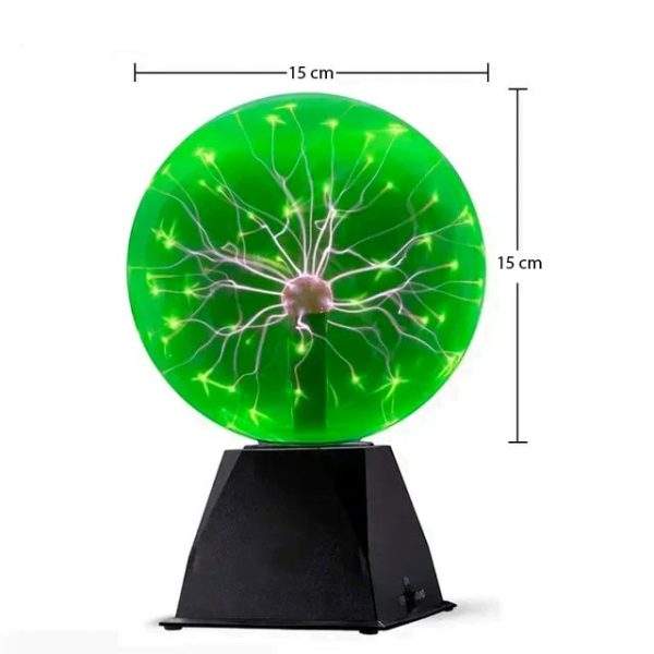 Palla di plasma luminosa con scariche elettriche visibili, diametro di 15 cm, perfetta come decorazione scientifica e oggetto di studio per appassionati di fisica e scienza.