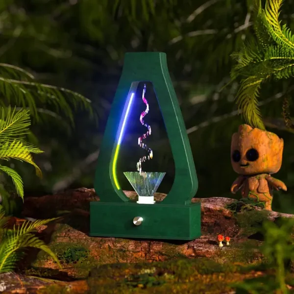 Vaso di elettrolisi con luce LED colorata e effetto vapore, perfetto come decorazione scientifica e oggetto da collezione.