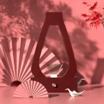 Lampada decorativa a olio con ventagli di carta e ambientazione rosa.