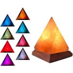 Piramide di sale Himalayano illuminata in vari colori, perfetta come decorazione scientifica e oggetto di studio.