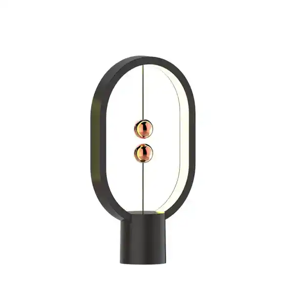 Lampada decorativa con design moderno a forma di ovale, dotata di LED colorati e magneti al neodimio, ideale come oggetto decorativo scientifico e originale.