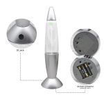 Lampada a lava con luci LED e base in metallo, perfetta come decorazione scientifica.