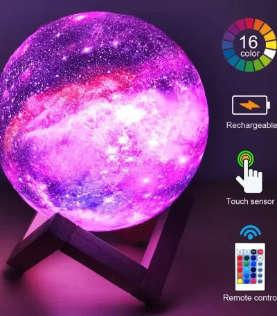 Luce Luna 3D con 16 colori, ricaricabile, sensore touch e telecomando, perfetta come decorazione scientifica e lampada notturna.
