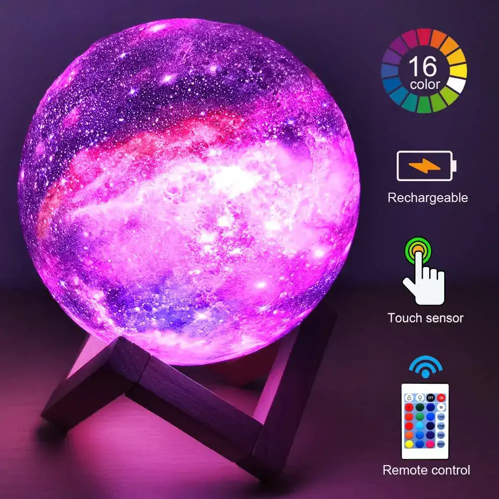 Luce Luna 3D con 16 colori, ricaricabile, sensore touch e telecomando, perfetta come decorazione scientifica e lampada notturna.