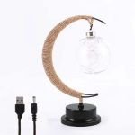 Piantana decorativa con lampada a forma di luna, perfetta come oggetto scientifico e decorativo, con cavi USB per alimentazione.