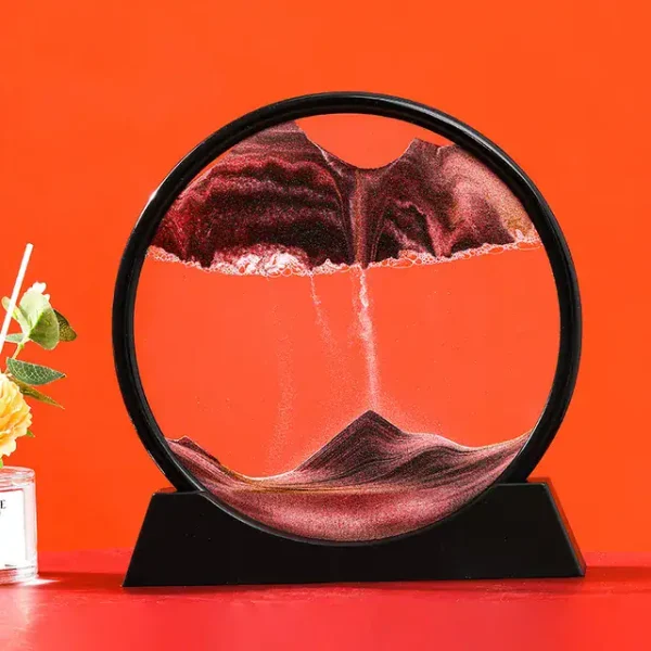 Scultura di sabbia in vetro con paesaggio montano e cascata, decorazione artistica e originale.