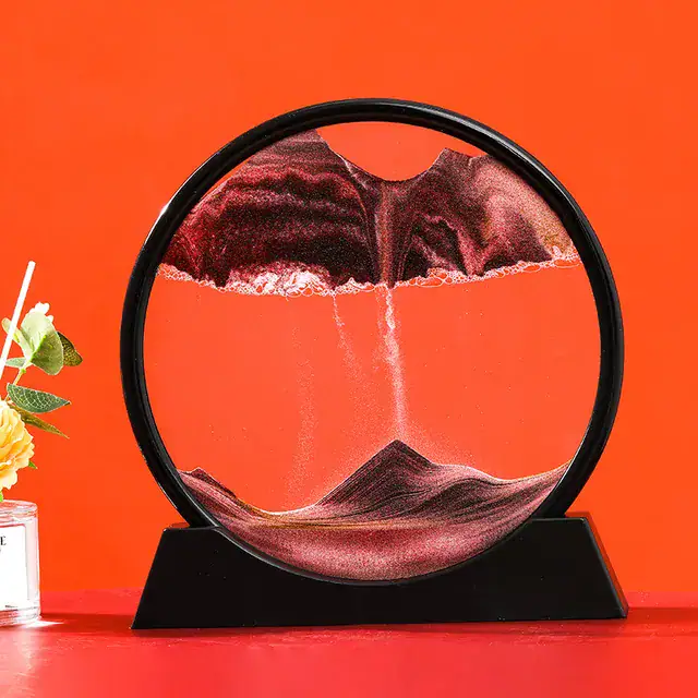 Scultura di sabbia in vetro con paesaggio montano e cascata, decorazione artistica e originale.