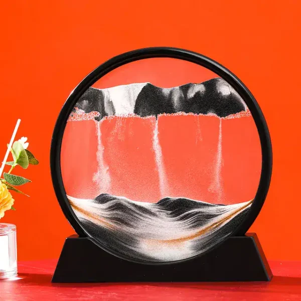 Vaso di acqua con effetto cascata scientifica, mostra un'illusione ottica di acqua che scorre all'interno di un contenitore trasparente, ideale come decorazione scientifica.