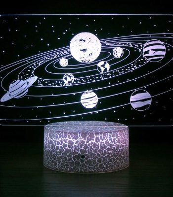 LED luminosi sistema solare 3D con pianeti e stelle.