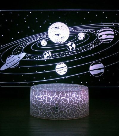 LED luminosi sistema solare 3D con pianeti e stelle.