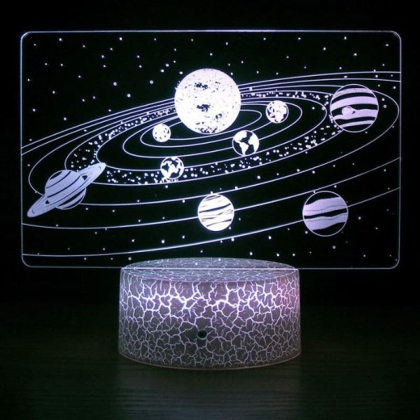 LED luminosi sistema solare 3D con pianeti e stelle.