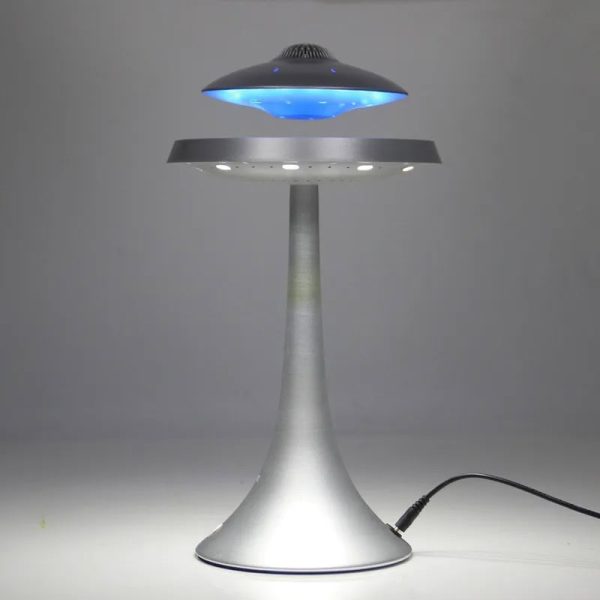 Piantana decorativa con luce LED blu, ispirata a oggetti scientifici, perfetta per ambienti moderni e studi scientifici, con design innovativo e tecnologia avanzata.