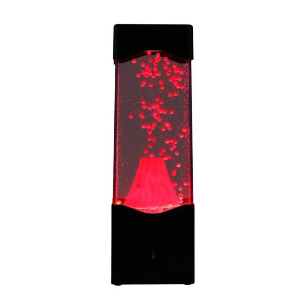 Vaso di lava luminoso con effetti di luci rosse e bolle in movimento, perfetto come decorazione scientifica originale e affascinante.