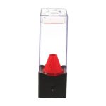 Pupazzo di lava con base nera e contenitore trasparente, perfetto come decorazione scientifica o oggetto da collezione.