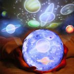 Sfera luminosa con rappresentazioni di pianeti e spazio, perfetta come decorazione scientifica o oggetto educativo per appassionati di astronomia.