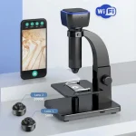 Microscopio digitale WiFi compatibile con smartphone, con ingrandimenti 500x e 2000x, accessori inclusi, ideale per osservazioni scientifiche e decorazioni.
