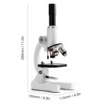 Microscopio scientifico con obiettivi multipli, base stabile e illuminazione integrata, ideale per laboratori e studi scientifici.