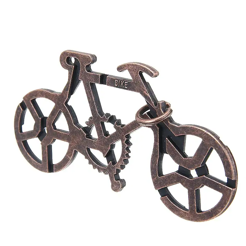 Oggetto decorativo a forma di bicicletta in metallo, ideale come decorazione scientifica o da collezione. Design industriale e dettagli realistici per appassionati di scienza e tecnologia.