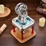 Vortice di energia scientifica in miniatura, modello di esperimento fisico con ruote e base in legno, perfetto come decorazione scientifica o oggetto educativo.