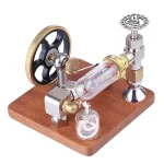 Oggetto scientifico con valvola, cilindro di vetro e ruota, perfetto come decorazione o strumento didattico.
