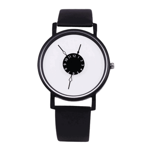 Orologio da polso con design scientifico minimalista, quadrante bianco con indicatore di ore e minuti, cinturino nero in silicone, perfetto come decorazione scientifica moderna.