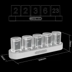 Dispositivo scientifico multifunzione con cinque contenitori trasparenti e display digitale, ideale per esperimenti e decorazioni scientifiche, dimensioni 268x79x65mm.