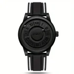 Orologio scientifico nero con cinturino in silicone e quadrante con numeri romani, design moderno e innovativo, perfetto come decorazione scientifica o oggetto da collezione.
