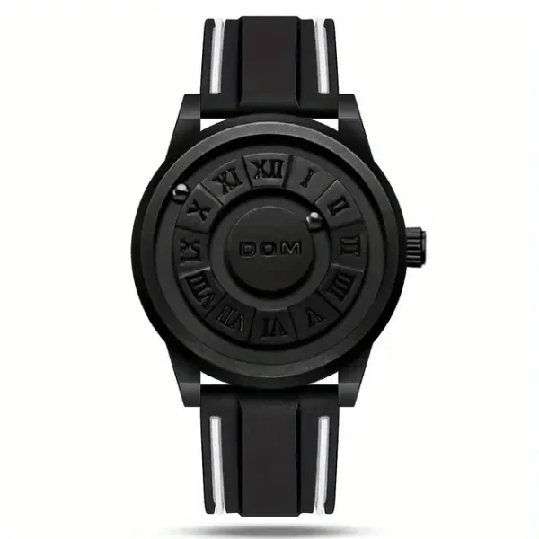 Orologio scientifico nero con cinturino in silicone e quadrante con numeri romani, design moderno e innovativo, perfetto come decorazione scientifica o oggetto da collezione.