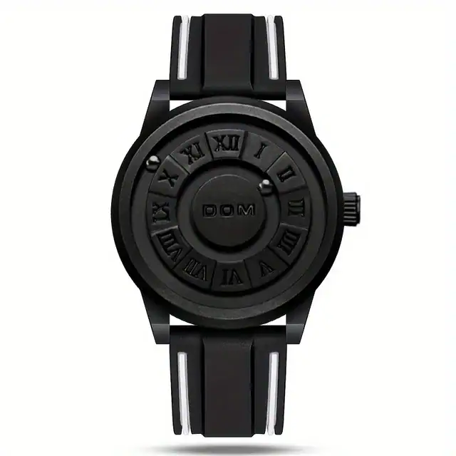 Orologio scientifico nero con cinturino in silicone e quadrante con numeri romani, design moderno e innovativo, perfetto come decorazione scientifica o oggetto da collezione.