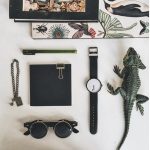 Oggetti scientifici e decorazioni per appassionati di scienza, tra cui modellini di rettili, strumenti di scrittura, orologi e accessori ispirati alla natura e alla biologia.