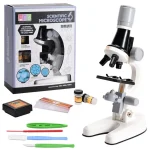 Microscopio scientifico con ingrandimento 400x, ideale per studio e ricerca, completo di accessori e scatola. Perfetto per appassionati di scienza e attività educative.