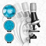 Microscopio con obiettivi multipli e ingrandimenti di 100x, 400x e 1200x, ideale per osservazioni scientifiche dettagliate e analisi di campioni biologici e chimici.