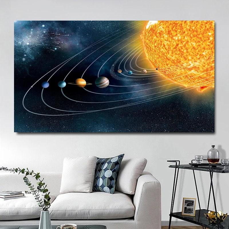 Oggetto decorativo rappresentante il sistema solare con i pianeti e il Sole, ideale per appassionati di astronomia e decorazioni scientifiche.